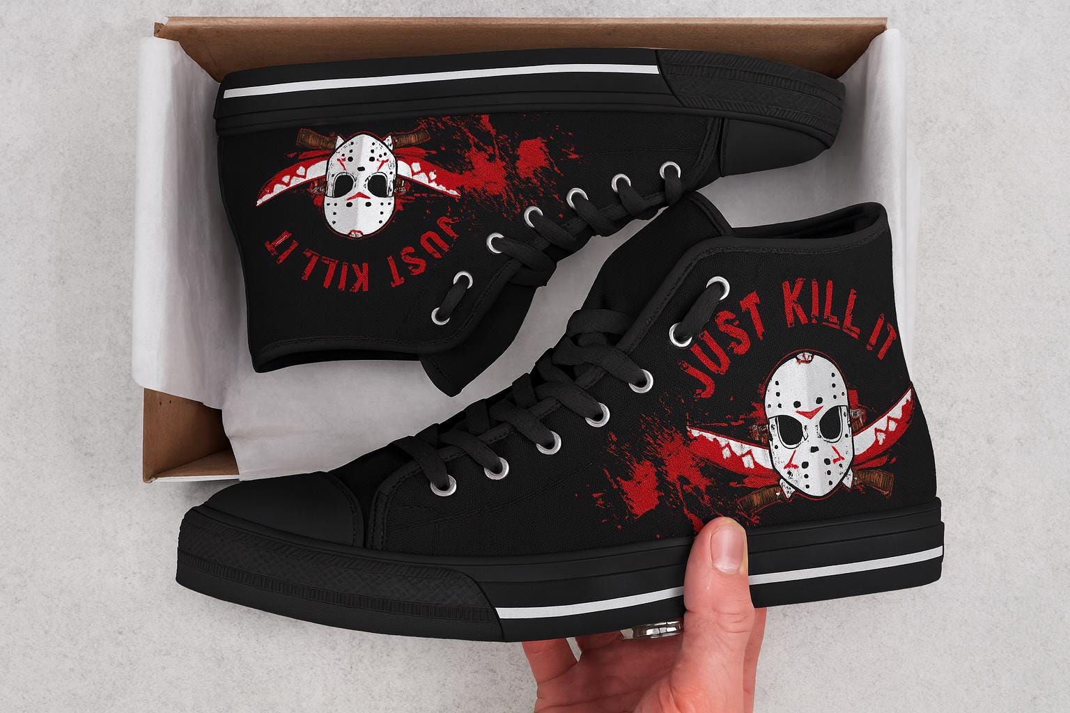 Horror Style Hand-Painted High Top Sneakers | Custom Canvas Shoes