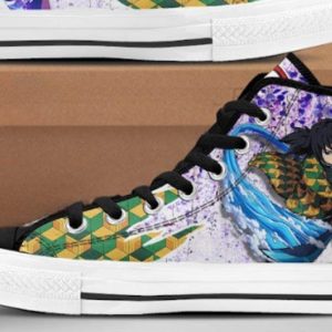 Anime Hand-Painted High Top Sneakers | Black & White Graphic Canvas