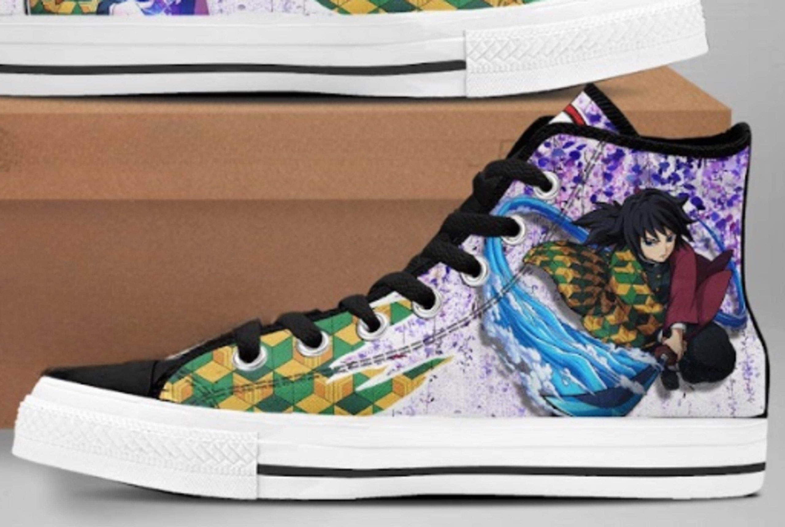 Anime Hand-Painted High Top Sneakers | Black & White Graphic Canvas