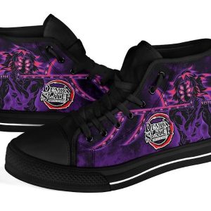 Hand-Painted Dark Anime High Top Sneakers | Purple Art Canvas Shoes