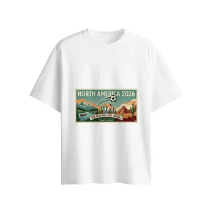 2026 North America Soccer Vintage Travel Poster T-Shirt | Men’s Cotton Double-Sided Print