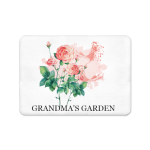 Custom "Grandma's Garden" floral rug with watercolor pink roses, a heartfelt Mother’s Day or Grandmother’s Day home decor gift.