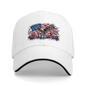 Timeless American Pride Patriotic Sandwich Baseball Cap, White Casual Dad Hat with USA Flag & Bald Eagle Print, Front View