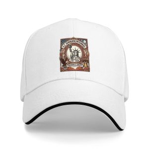 White sandwich baseball cap with a vintage-style U.S. Semiquincentennial emblem print, studio shot.