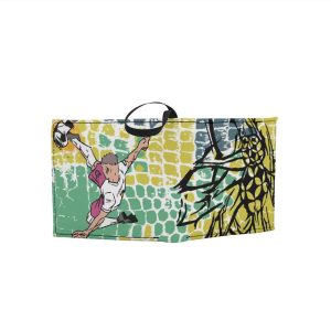 2026 World Cup Bicycle Kick Soccer Print Bi-Fold Wallet, vibrant graffiti-style football player design, foldable wallet with black strap, sports fan accessory