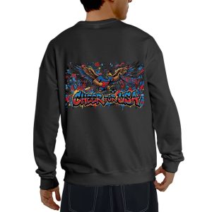 USA Soccer Eagle Mascot Graffiti Crewneck Sweatshirt – "Cheer for USA" Action Fan Pullover