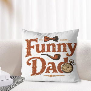 Retro "Funny Dad" throw pillow cover styled on a light‑toned living‑room sofa, showcasing the vintage graphic as cozy Father’s Day home decor.
