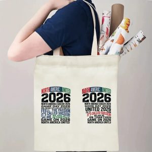 Tote bag being carried over the shoulder, showing the print from the side view, demonstrating everyday use.