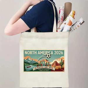 Tote bag being carried over the shoulder, showing the print from the side view, demonstrating everyday use.