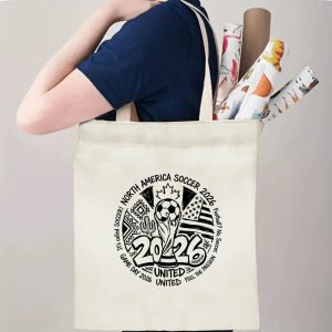 A person carrying the tote bag, showing its size and how the print appears when worn.