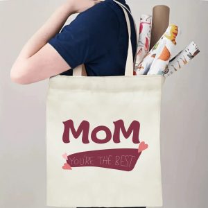 "MoM You're the Best" Canvas Tote Bag | Mother's Day Canvas Shoulder Bag