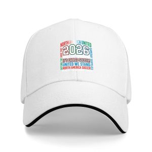 A white baseball cap showing the full vertical print design clearly.