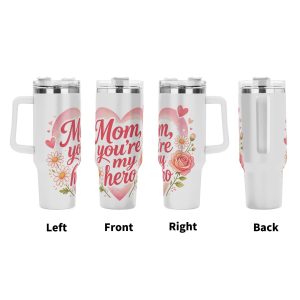 Four views (left, front, right, back) of the tumbler, showing the full wrap-around "Mom, you're my hero" design with the pink heart, roses, and daisies.Four views (left, front, right, back) of the tumbler, showing the full wrap-around "Mom, you're my hero" design with the pink heart, roses, and daisies.Four views (left, front, right, back) of the tumbler, showing the full wrap-around "Mom, you're my hero" design with the pink heart, roses, and daisies.Four views (left, front, right, back) of the tumbler, showing the full wrap-around "Mom, you're my hero" design with the pink heart, roses, and daisies.Four views (left, front, right, back) of the tumbler, showing the full wrap-around "Mom, you're my hero" design with the pink heart, roses, and daisies.Four views (left, front, right, back) of the tumbler, showing the full wrap-around "Mom, you're my hero" design with the pink heart, roses, and daisies.