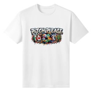 Plain white short‑sleeve crew‑neck t‑shirt featuring thick silver‑outlined graffiti typography, colorful soccer ball and North America host‑country symbols: maple leaf, bald eagle, desert cactus with drip‑art borders
