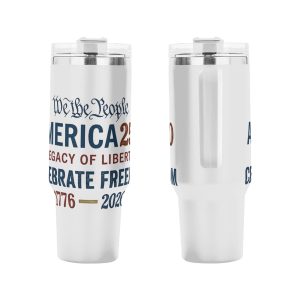 Front & back flat product shot displaying complete antique script “We The People America250 1776-2026” print design.