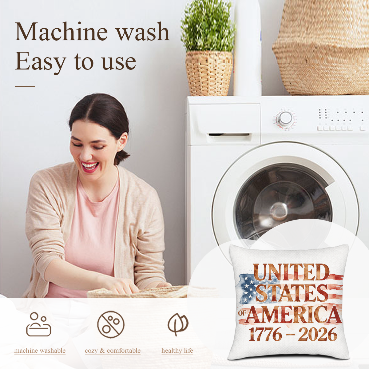 Machine washable feature introduction of USA founding anniversary decorative cushion cover