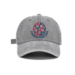 Light grey retro cotton baseball cap, 2026 FIFA World Cup Cheer For USA star football graphic USA supporter fan hat