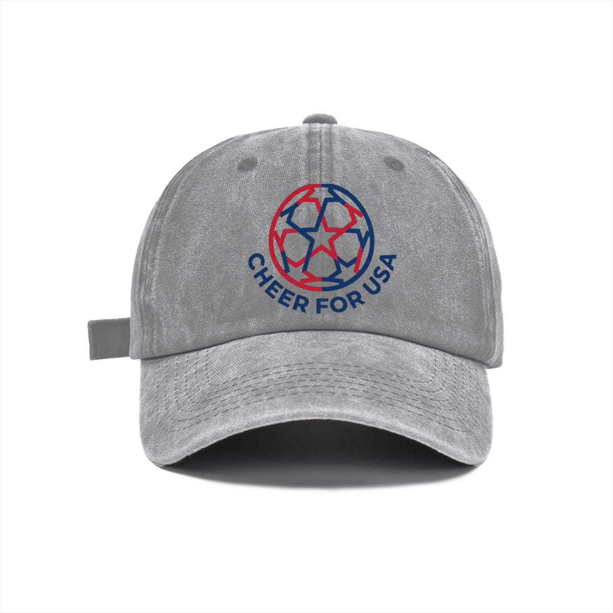Light grey retro cotton baseball cap, 2026 FIFA World Cup Cheer For USA star football graphic USA supporter fan hat