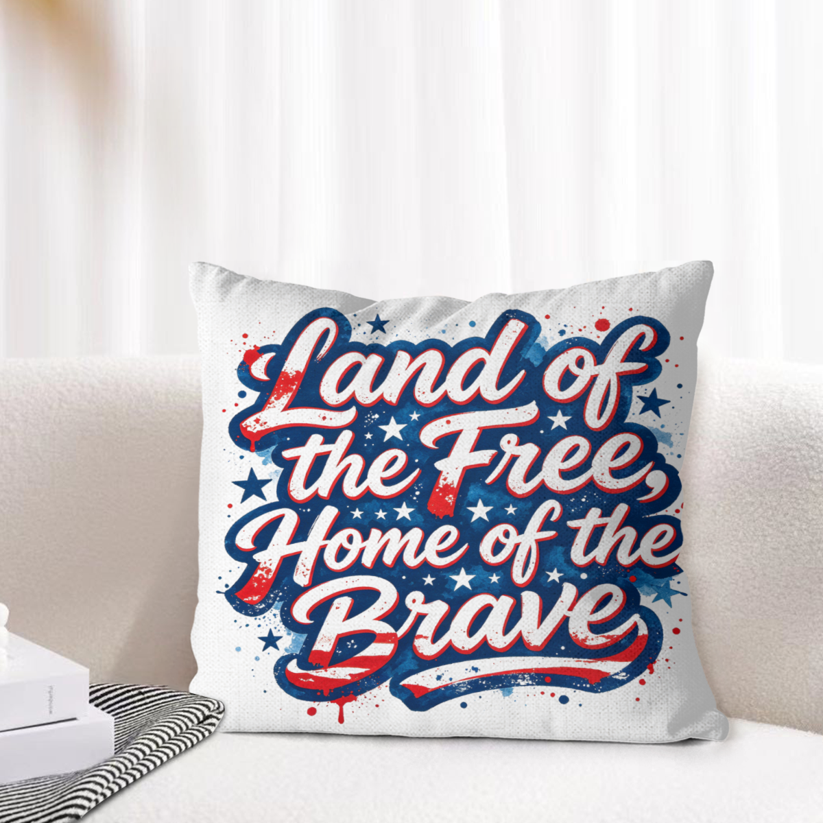 Lifestyle shot: the pillow cover on a white sofa, showing how the design complements home decor.
