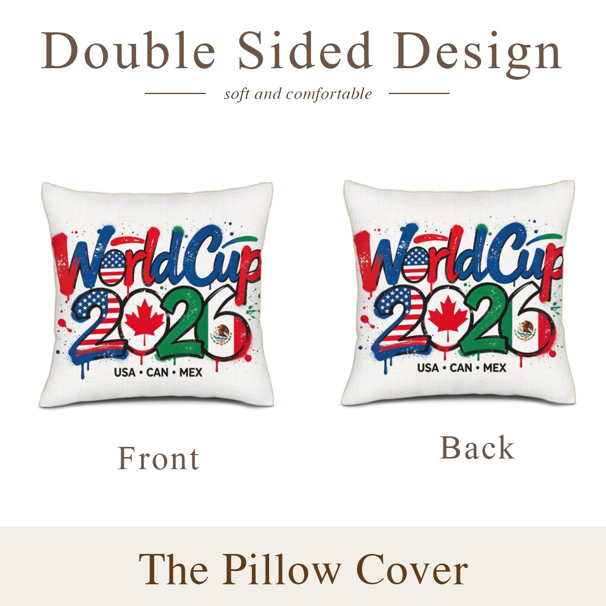 Double-sided design display showing both sides of the identical 2026 World Cup graffiti print.