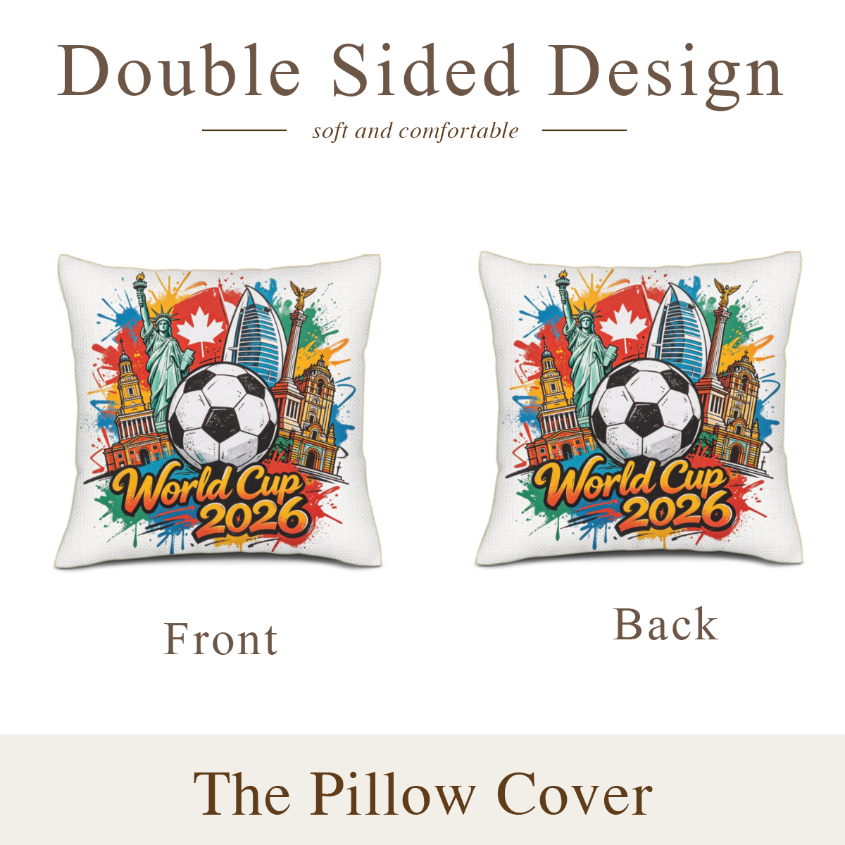 Double-sided design display showing both sides of the identical 2026 World Cup graffiti print.