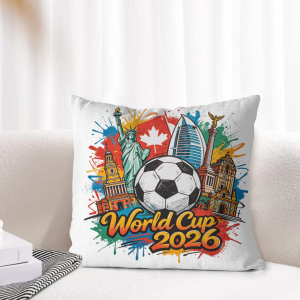 Lifestyle shot: the pillow cover on a white sofa, showing how the bold, colorful design complements home decor.