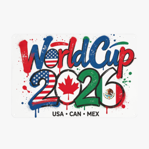 Graffiti drip paint 2026 FIFA World Cup metal tin sign, USA Canada Mexico three host country flags print vintage iron wall art plaque