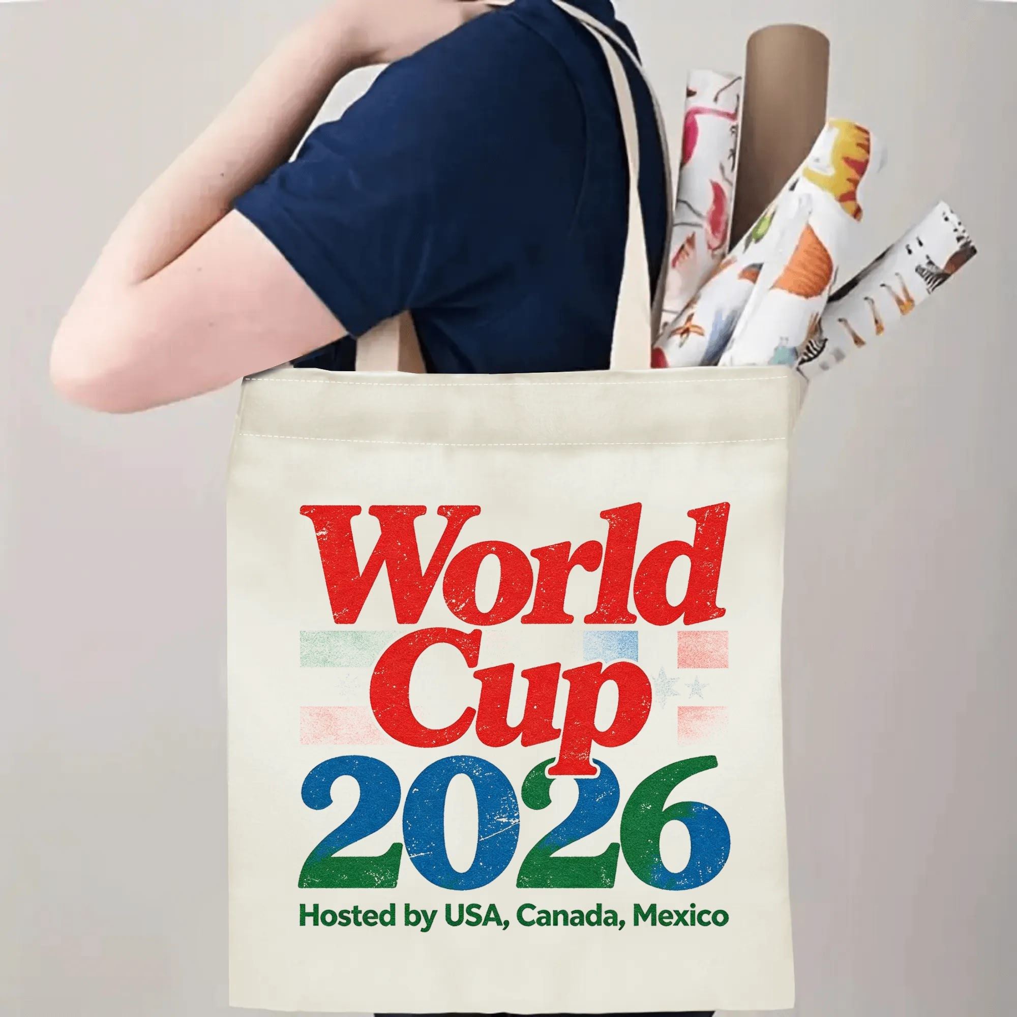 Vintage "World Cup 2026" Distressed Tote Bag | Hosted by USA Canada Mexico Soccer Canvas Bag - Image 3