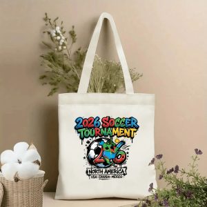 2026 World Cup drip graffiti North America map soccer print canvas tote bag, three-host trendy patriotic fan eco shoulder bag indoor wall photo
