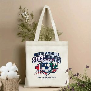 2026 World Cup varsity shield maple cactus soccer print canvas tote bag, three joint-host patriotic fan eco shoulder bag indoor decorative wall photo