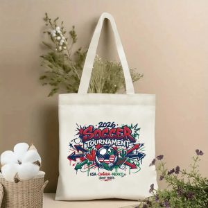 2026 World Cup arrow drip graffiti maple cactus soccer print canvas tote bag, three-host street-style patriotic fan eco shoulder bag indoor wall photo