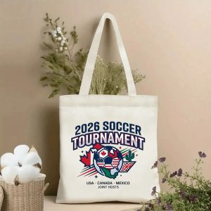 2026 World Cup globe soccer maple cactus print polyester canvas tote bag, three joint-host patriotic fan eco shoulder bag indoor wall styling photo