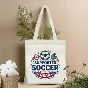 2026 World Cup soccer supporter gear maple cactus print canvas tote bag, minimalist patriotic fan eco shoulder bag indoor wall photo