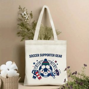2026 World Cup cute beanie smiley soccer supporter print canvas tote bag, soft cartoon fan eco shoulder bag indoor wall photo