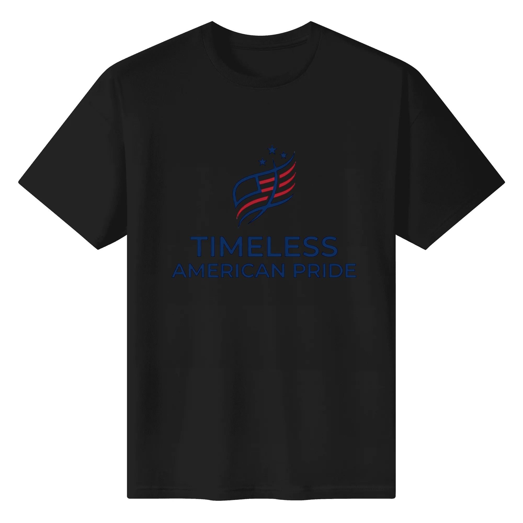 Solid black crew neck t-shirt with matching subtle abstract American pride graphic print