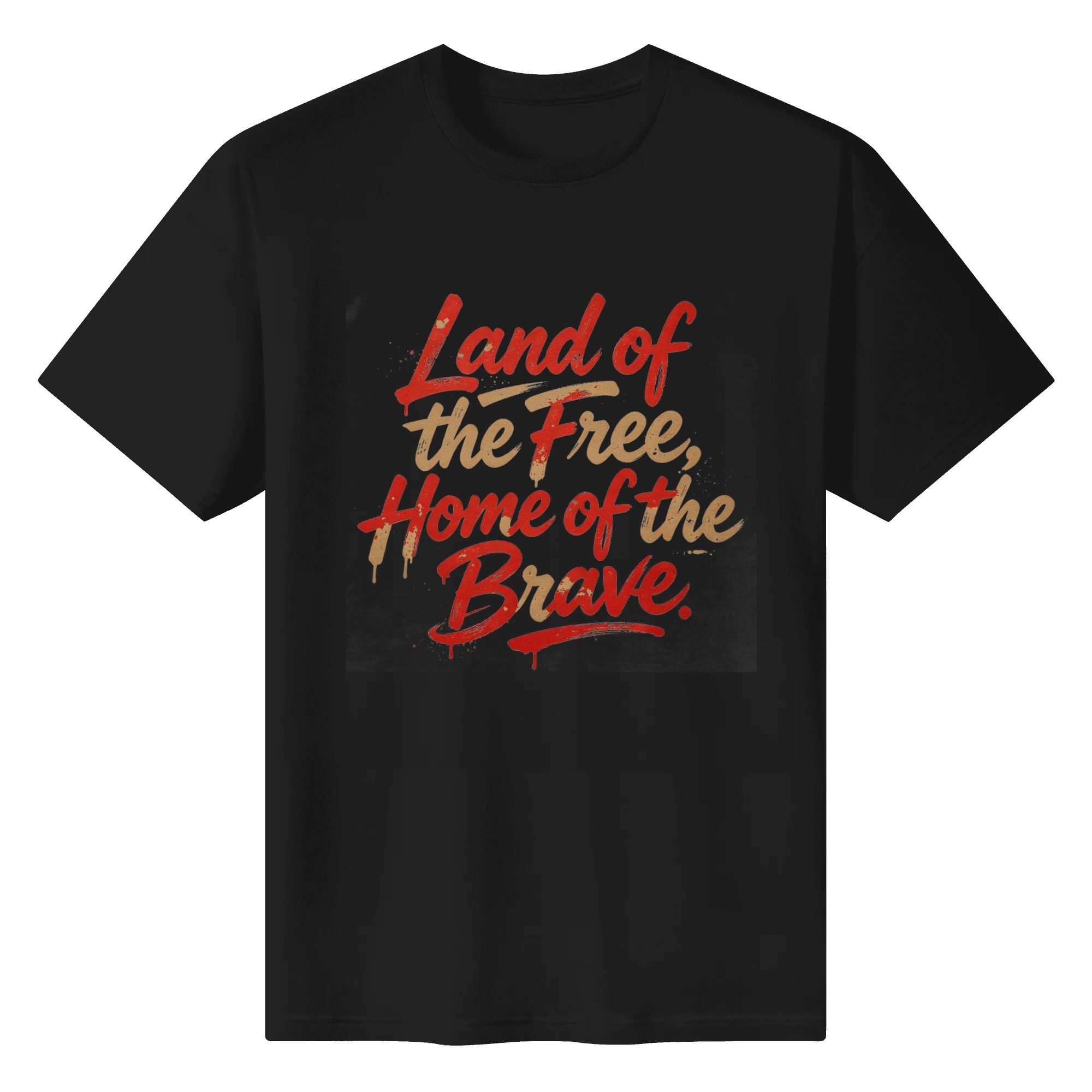 Front view of the black T-shirt, showing the same bold graffiti-style patriotic design