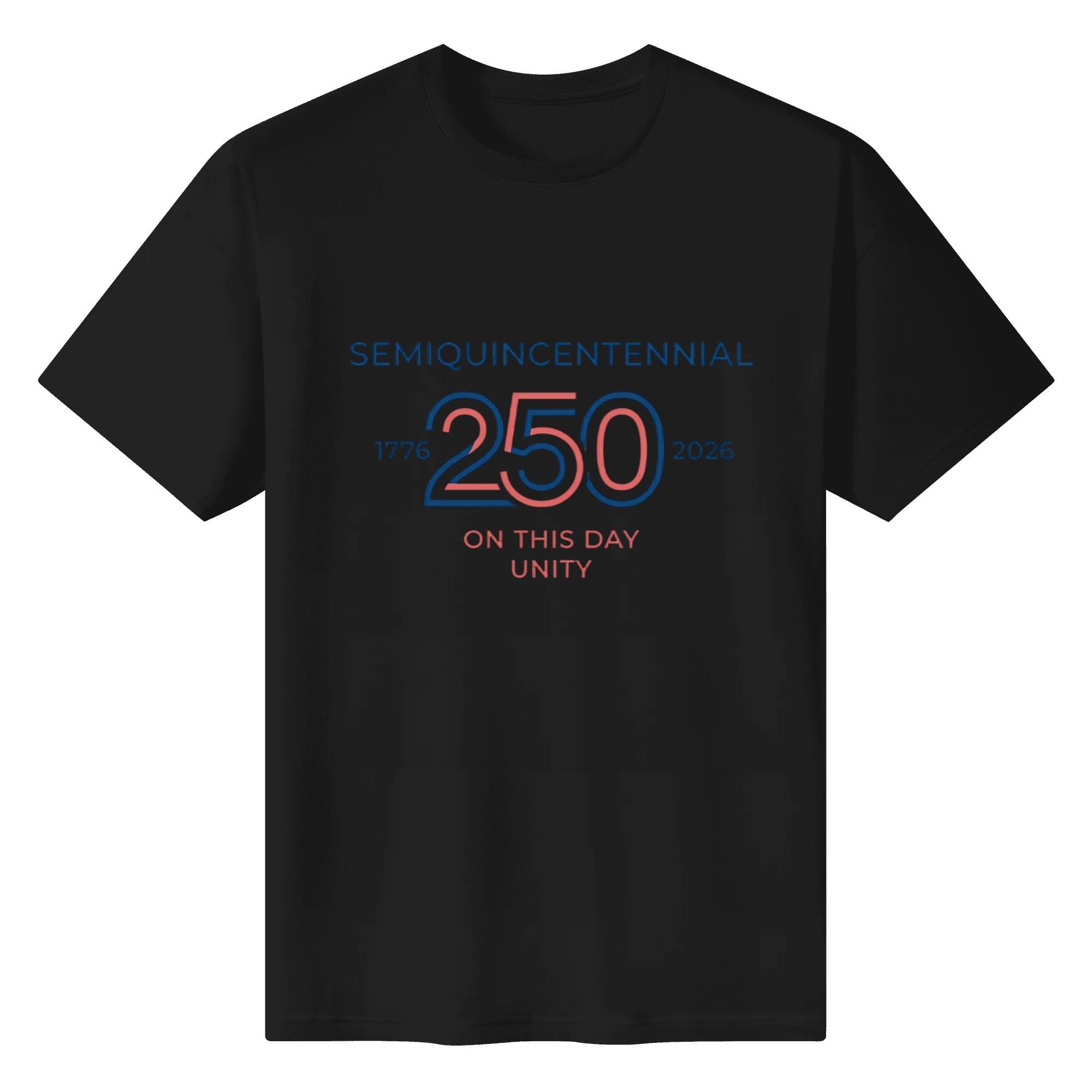 Flat lay of the black T-shirt featuring the same minimalist print against a black background.