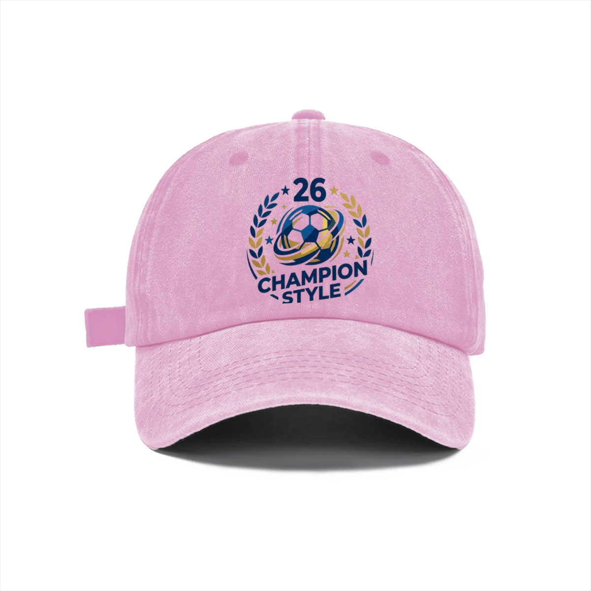 Light pink distressed cotton baseball cap, 26 Champion Style World Cup football graphic casual sports hat