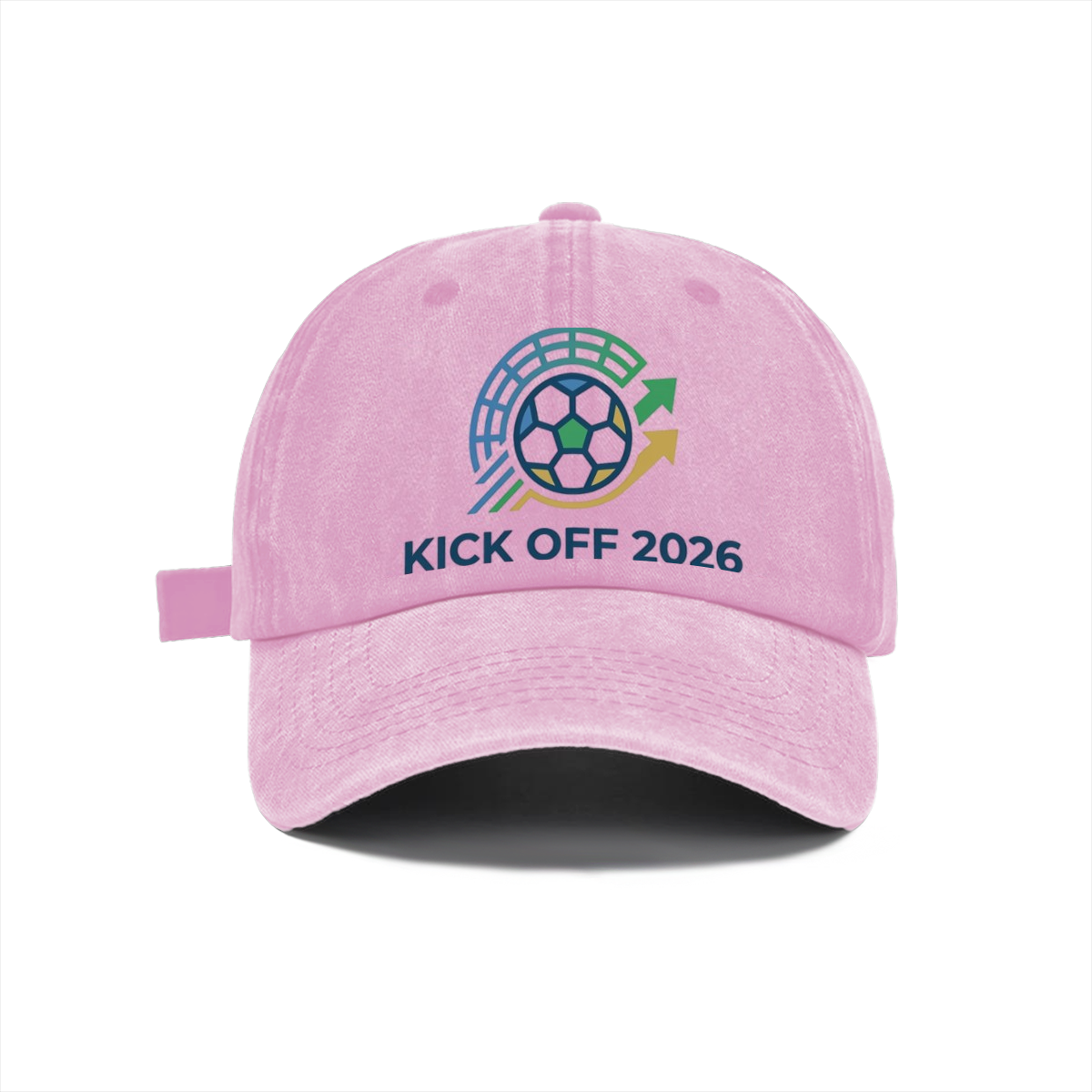 Lightweight pastel pink vintage washed baseball hat with gradient stadium arrow football front print