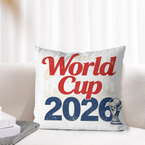 Lifestyle shot: the pillow cover on a white sofa, showing how the retro sports-themed design complements home decor.