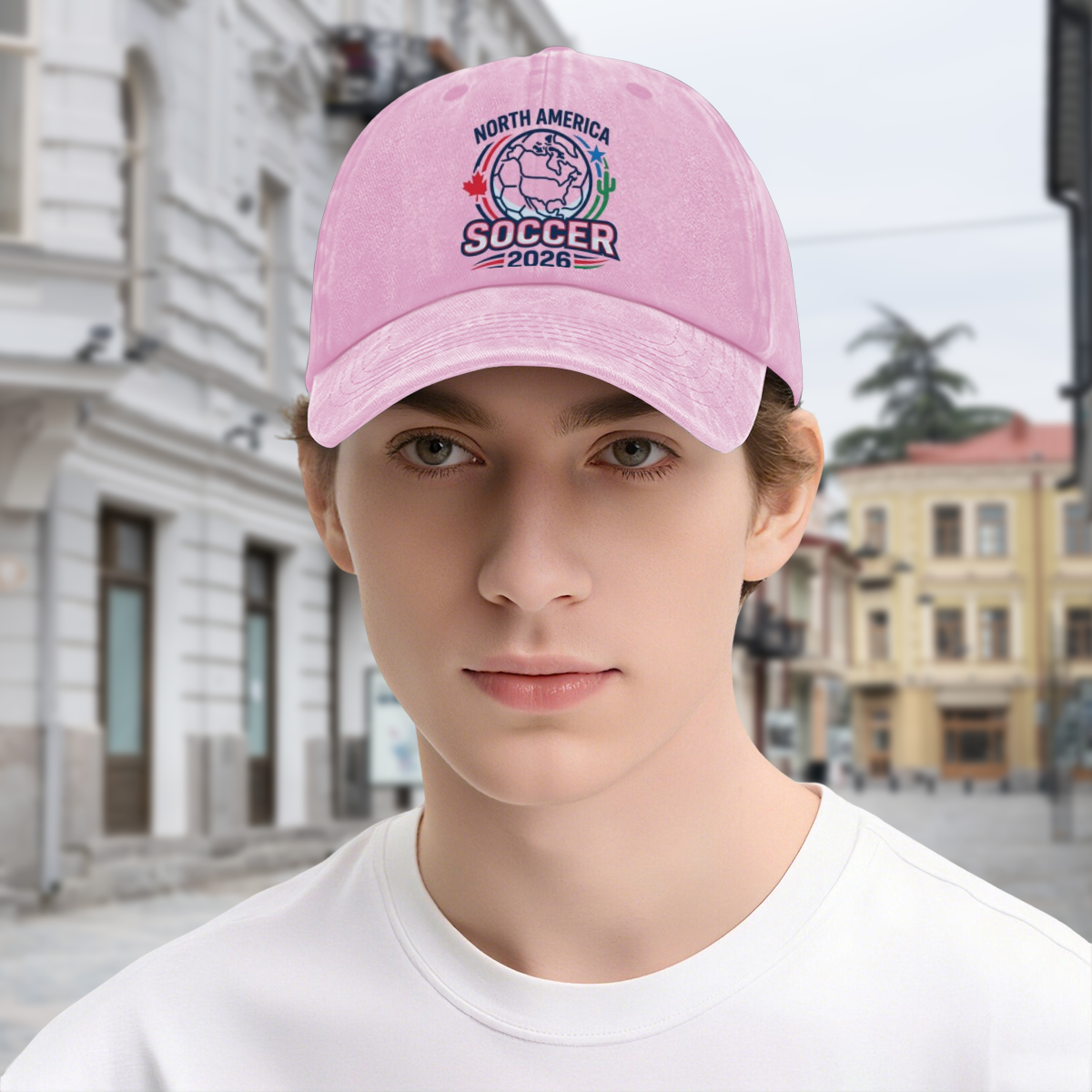Size chart of 2026 North America World Cup vintage dad hat, adjustable 55-59cm head circumference, lightweight sun protection cotton supporter cap
