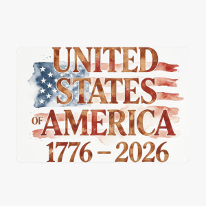 Soft watercolor brushstroke American flag metal tin sign, United States 1776-2026 250 founding anniversary vintage patriotic iron wall art plaque