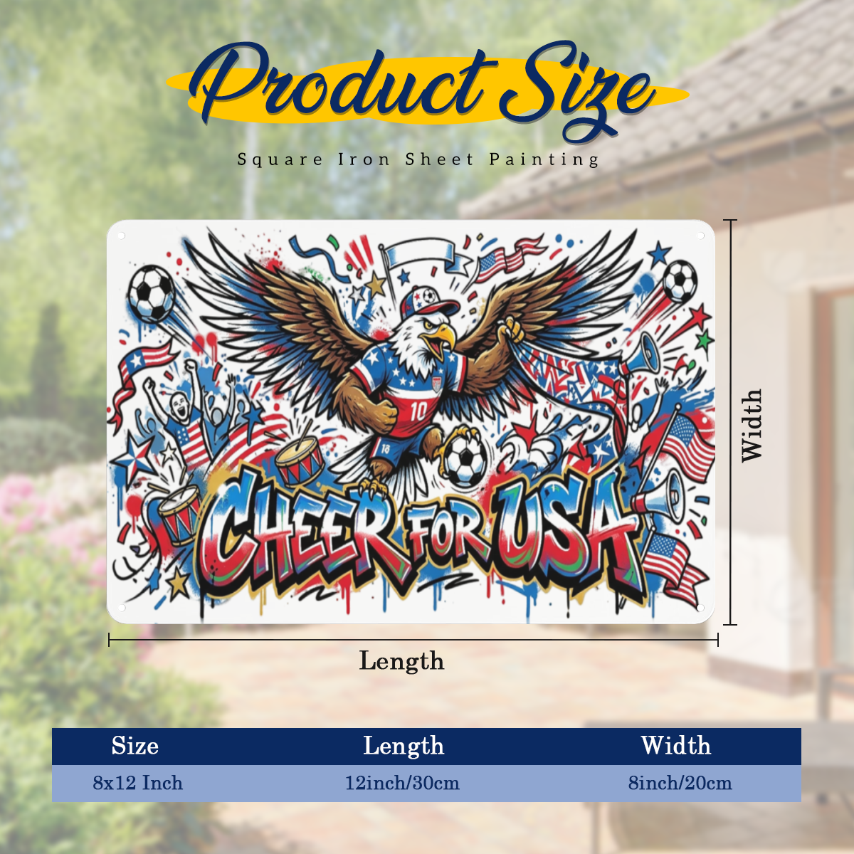 8x12 inch Cheer For USA eagle soccer metal tin sign dimension display, World Cup wall decor