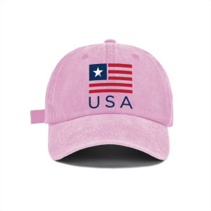 Soft light pink distressed cotton cap, minimalist single star US flag graphic semiquincentennial lightweight outdoor sun hat