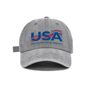 Light gray retro washed casual cap with stylish patriotic USA flag slogan artwork