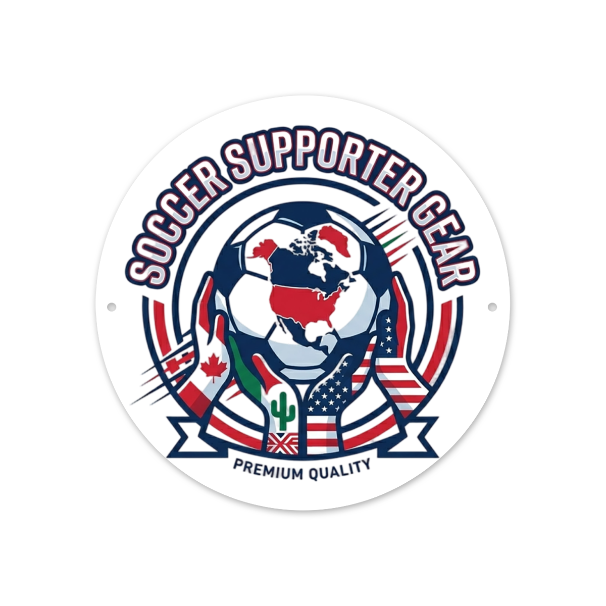 8 inch blank white base round aluminum tin sign with North America flag hand soccer & Soccer Supporter Gear front graphic print