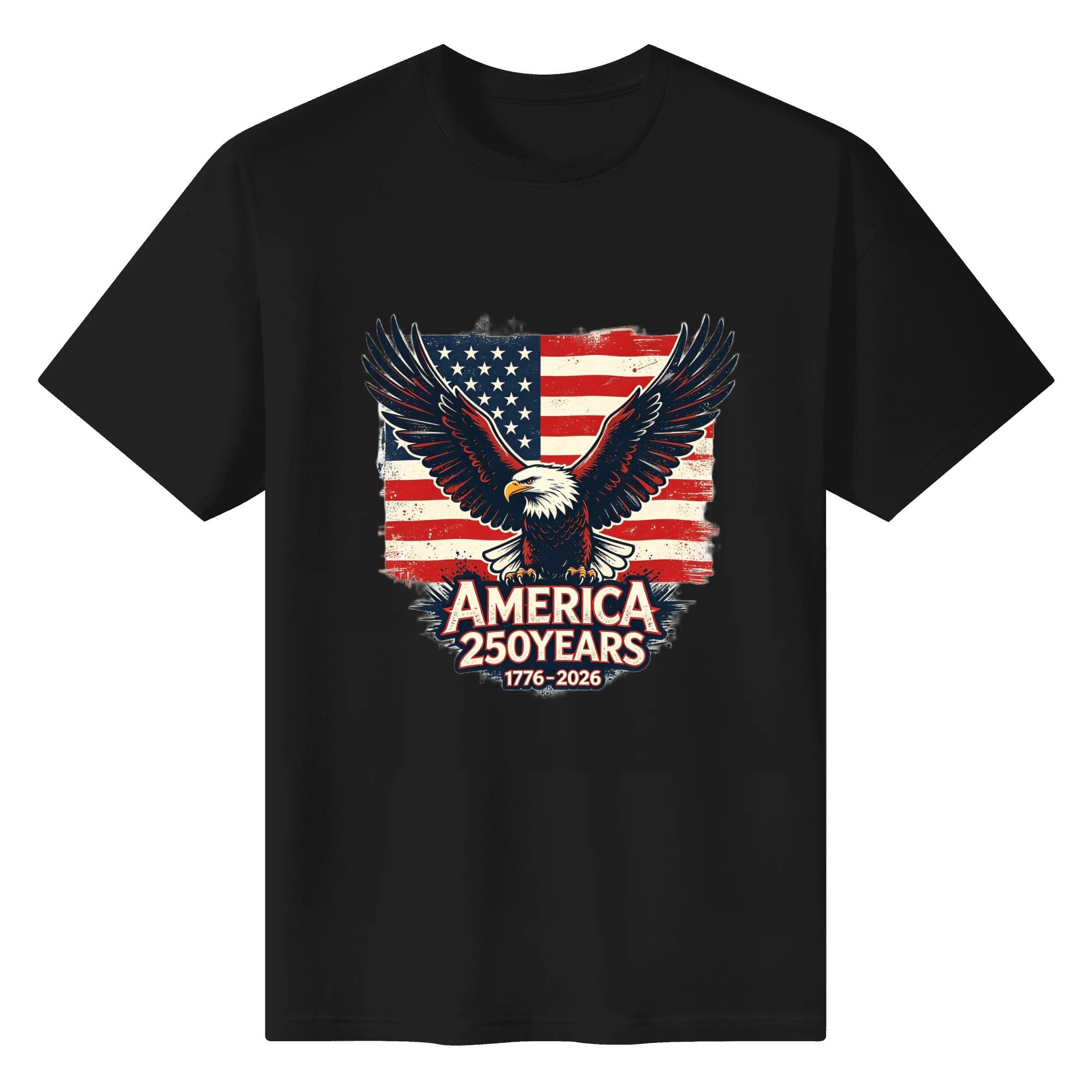 Solid black casual cotton shirt with classic vintage eagle worn US flag America 250 years patriotic print