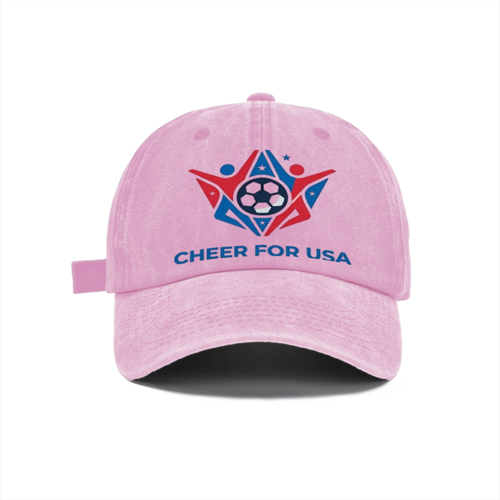 Front view of the light pink washed baseball cap, showing the full design and distressed finish