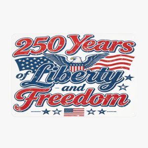 Retro worn texture patriotic metal tin sign, bald eagle American flag "250 Years of Liberty and Freedom" USA 250 anniversary vintage iron wall art plaque
