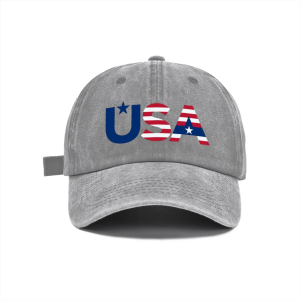 Light grey retro washed cotton cap, minimalist flag typography 1776-2026 America 250 anniversary casual patriot hat